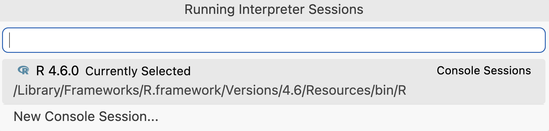 Screenshot of the Positron interpreter picker with options