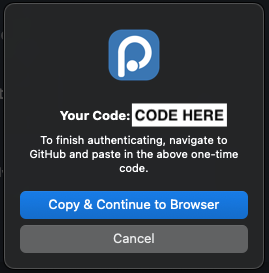 A pop up including your code for authenticating with GitHub.