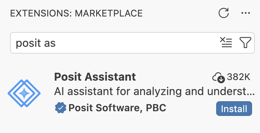 Posit Assistant extension in the Extensions view of Positron